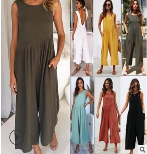 

vonda blackless romper womens jumpsuits anklelength wide leg pants 2020 summer overalls beach sleeveless playsuit plus size8683457, Black;white