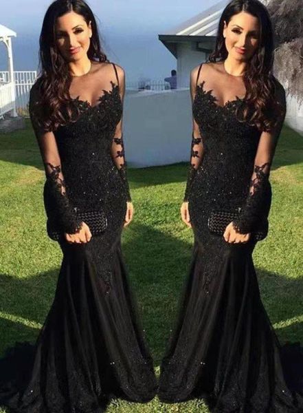 

gorgeous black long sleeves prom dresses mermaid appliqued evening gowns long formal dress for party wear5842080