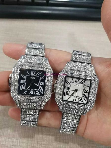

2022 mens women watch diamond iced out strap digner watch quartz movement couple lovers clock wristwatchjx8r, Silver