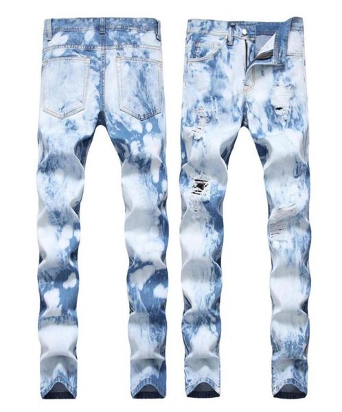

high street new craft men039s ripped jeans men casual slim fit denim trousers point bleaching straight stretch jeans light blue7959004, Blue