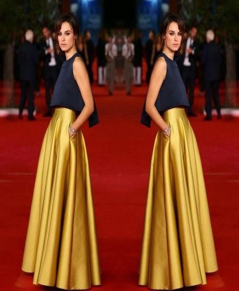 

gold color long skirt with pocket satin floor length a line women custom made color and size party skirts7696165, Black