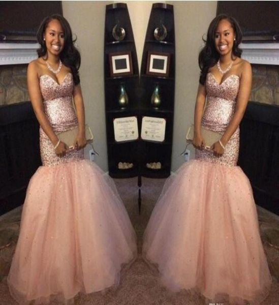 

2017 peach blingbling sequins south africa black girl backless mermaid prom dresses sweetheart backless intage aso ebi evening gow9715778
