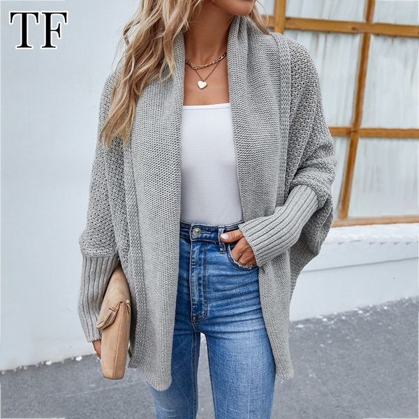 

womens knits tees autumn winter knitted cardigan women batwing long sleeve casual sweaters coat scarf collar fashion oversized solid clothi, White