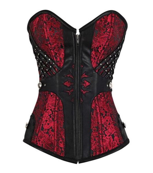 

red mesh women steampunk bustier gothic plus size zipper bustier lace up boned overbust bodice waist trainer corset s6xl2238815, Black;white