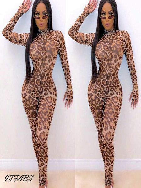 

women jumpsuit long sleeves leopard print bodycon clubwear party casual jumpsuit playsuit by5923214, Black;white