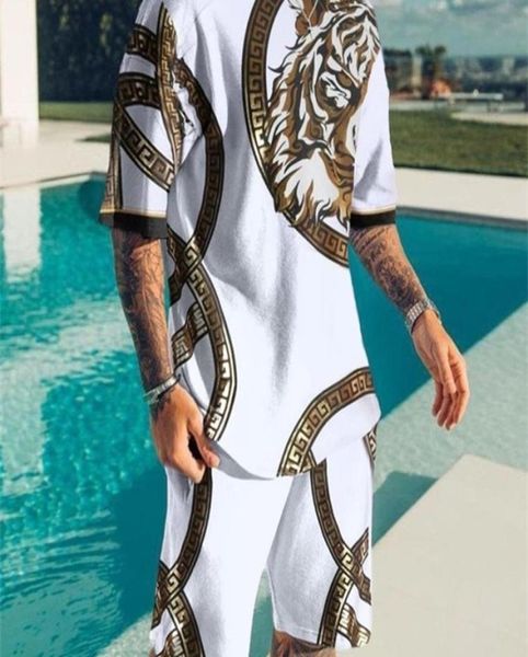 

fashion men039s suit men039s print suit short sleeve summer casual tshirt beach two piece suit 2205145909540, Gray