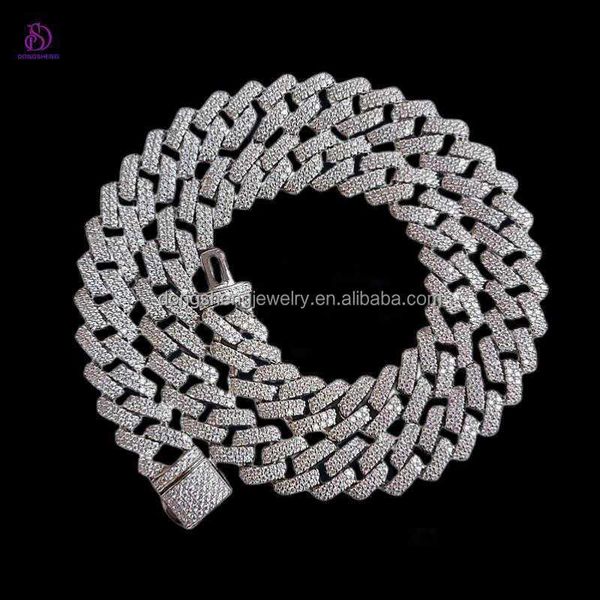 

selling 925 silver hip hop jewelry diamond fashion necklaces 10mm 12mm 13mm 14mm iced out vvs moissanite cuban link chain