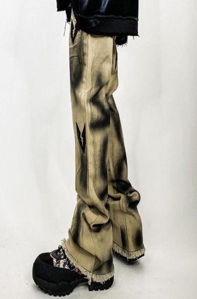 

autumn hiphop jeans graffiti street burr flared trousers men039s hip hop denim baggy bellbottomed pants mens men male bottoms 8473993, Blue