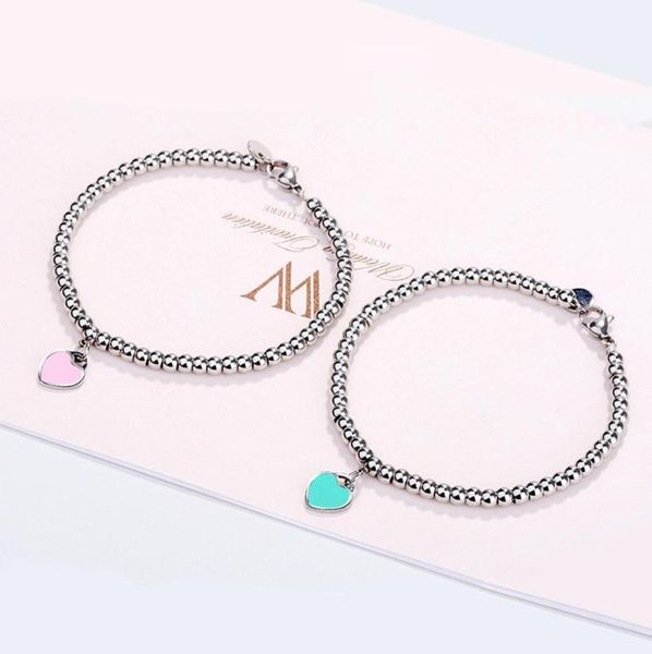 

10mm heart bracelet women stainless steel 4mm beaded strands bracelets chain on hand gifts for girlfriend accessories pink red gre3773854, Black