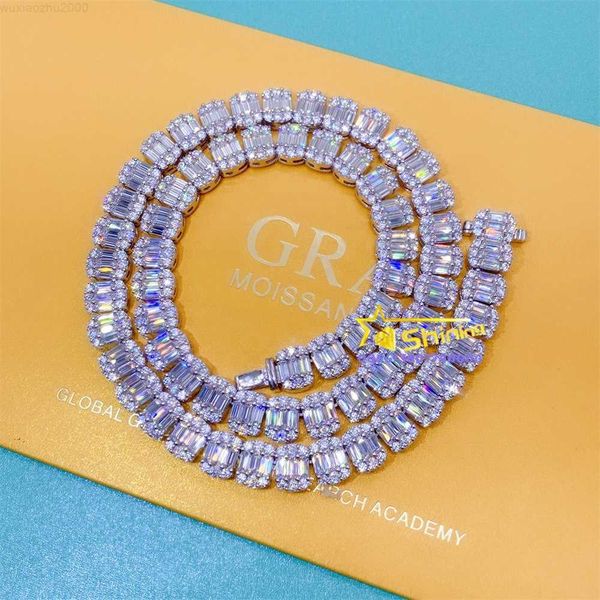 

high fashion women hip hop jewelry baguette vvs1 moissanite diamond sterling silver 925 cuban link necklace
