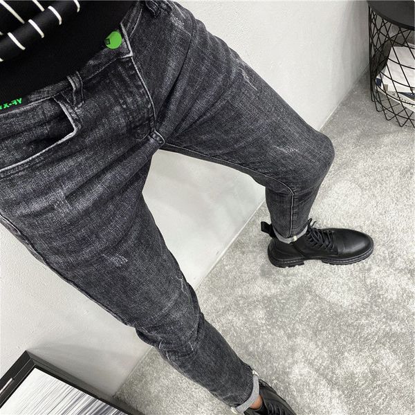 

men's pants wholesale fashion casual social spirit guy skinny jeans men korean spirit guy elastic feet pants summer boyfriend jeans 230, Black