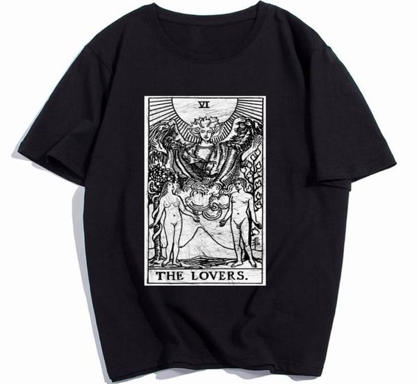

the lovers tarot card major arcana fortune telling occult mens t shirt crazy t shirt cotton printing5446275, White;black