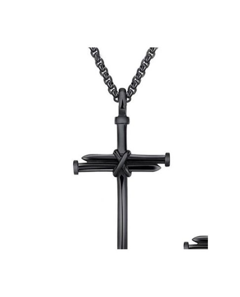

pendant necklaces mens jewelry stainless steel nail and rope cross pendant necklace drop delivery necklaces pendants dhjat9409316, Silver