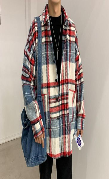 

check flannel shirt men long sleeve winter casual korean loose fashion vintage mens shirts plaid oversized male and blouses8662650, White;black
