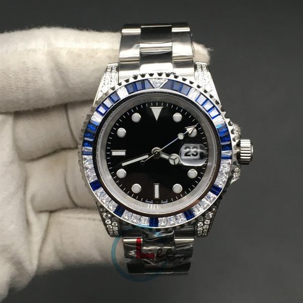 

sub watches men sapphire black blue diamonds bezel stainless steel 40mm automatic mechanical wristwatch gift246s, Slivery;brown