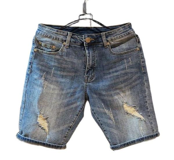 

summer 2021 fashion casual ripped hole brand streetwear hip hop mens denim shorts korean straight short jeans trousers for man1524880, Blue