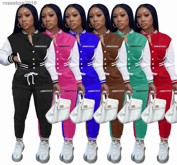 

womens sports tracksuits 2023 fall and winter long sleeve pants set letter printed splicing two piece set baseball jogging suits9055991, White