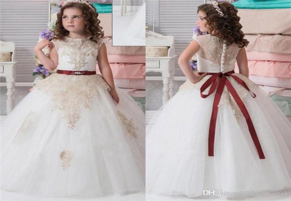 

new puffy white tulle flower girl dress for weddings champagne applique ball gown little girls first communion dress any size1371694, White;blue