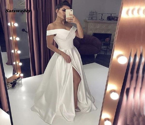 

v neck long ivory evening dress with high split elegant aline woman off the shoulder special occasion formal prom gowns2187267, Black