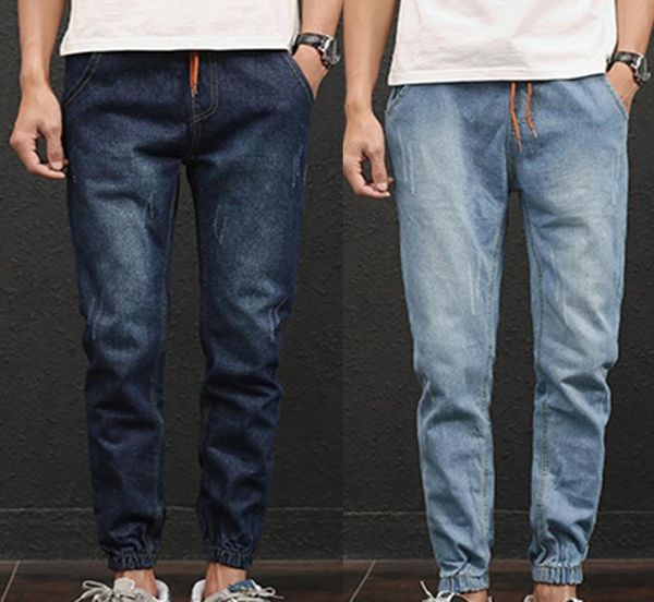 

plus size fashion casual comfy men jogger stretch drawstring elastic waist fit denim long pants jeans slim clothing for mens3285032, Blue
