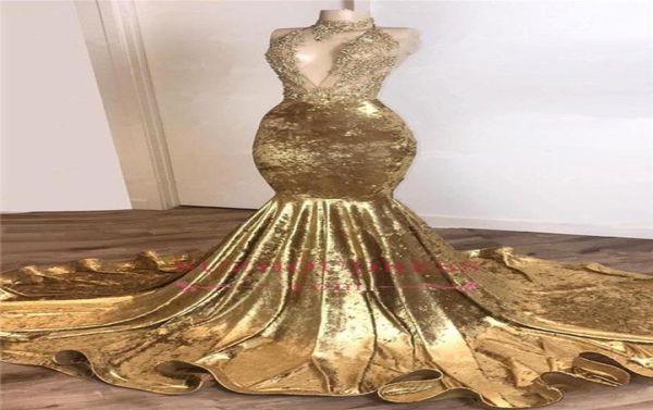 

gold mermaid prom dresses african high neck open back plus size evenig gown formal party bridesmaid dresses bc36642792889, Black