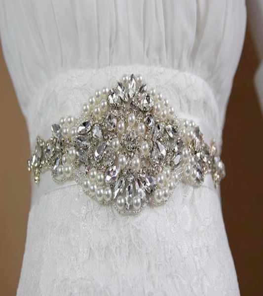 

handmade pearl rhinestone crystal dress belt for wedding luxury satin bridal waist sash wedding dress belt wedding accessories3906658, White