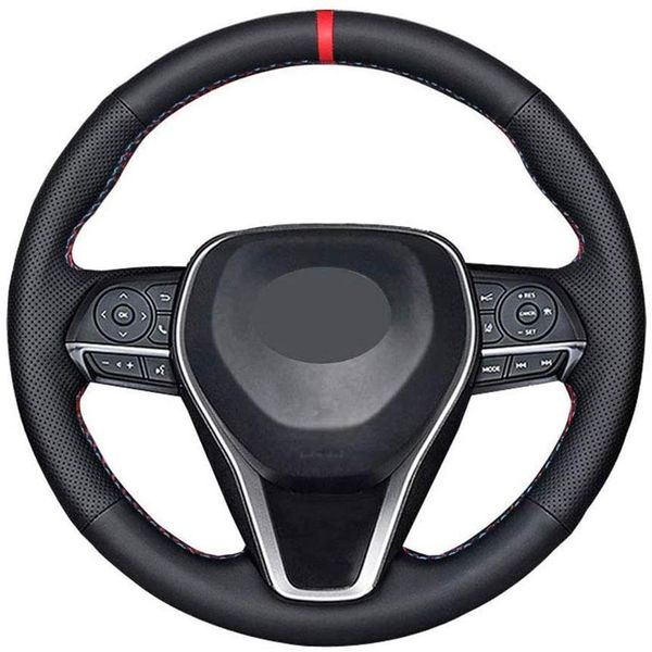 

diy sew steering wheel cover for toyota camry 2018-21 corolla 2020-21 rav4 avalon 2019-21 black leather interior accessories289o