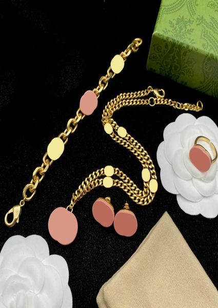 

women designer necklace bracelets earrings rings jewelry set pink gold fashion mens necklaces bracelet earring ring letter g jewel1686015, Black