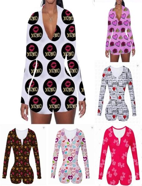 

2021 women rompers designers printed long sleeve jumpsuit shorts onesies valentine039s day v neck bodysuit one piece overall pa2964419, White