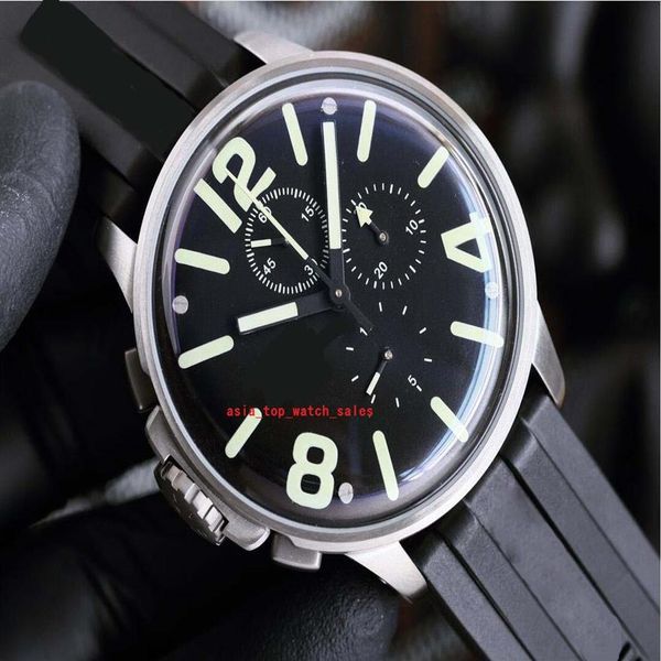 

classic style men wristwatches 45mm black dial japan quartz chronograph refined steel case premium rubber strap 8111-284v, Slivery;brown
