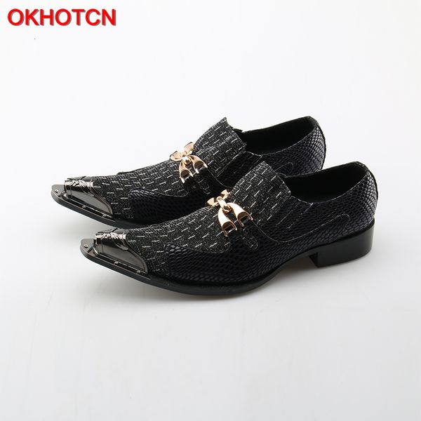 

dress shoes okcn black metal pointed toe men shoes genuine leather formal business shoes gold hasp plaid mens suit dress wedding shoes 23082