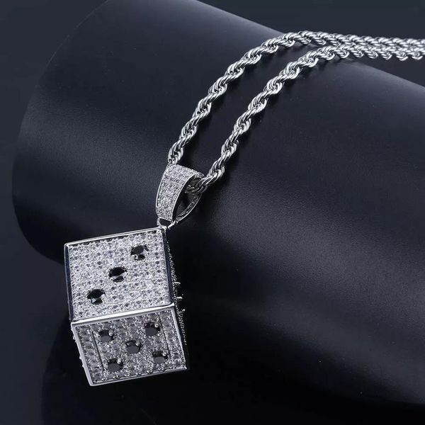 

hip hop brass gold silver color iced out micro pave cz square dice pendant necklace charms for men257n