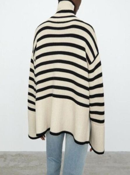 

toteme high collar wool blend striped sweater012345679501670, White;black