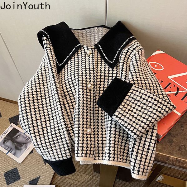 

womens jackets temperament women sweet sailor collar plaid loose outwear ropa mujer korean fashion diamond vintage coat y2k 230821, Black;brown