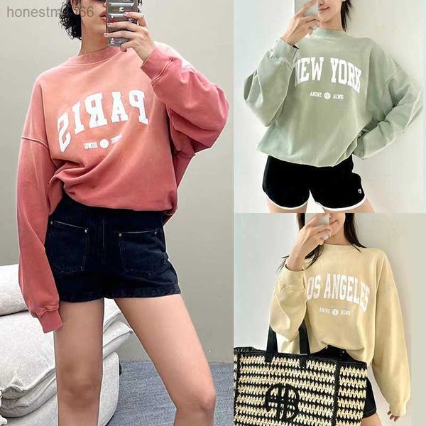 

sweatshirt 23aw anines women cotton sweater classic round neck long sleeves fashion hoodies women loose pullover sportshirt anine & bing, Black