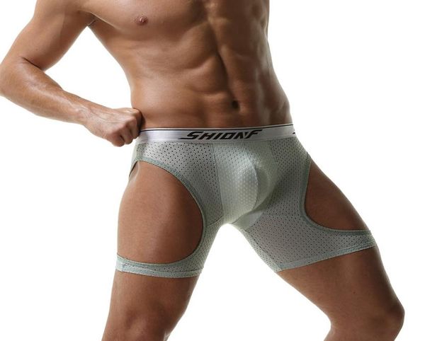 

shionf side hollow out boxer male long leg mens boxershorts anti slide xl5xl underwear with bulge pouch hombre panties8342006, Black;white