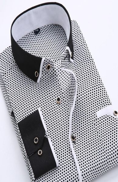 

men dress shirts long sleeve printed men fashion casual slim fit male social business shirt soft comfortable brand men clothing3490902, White;black