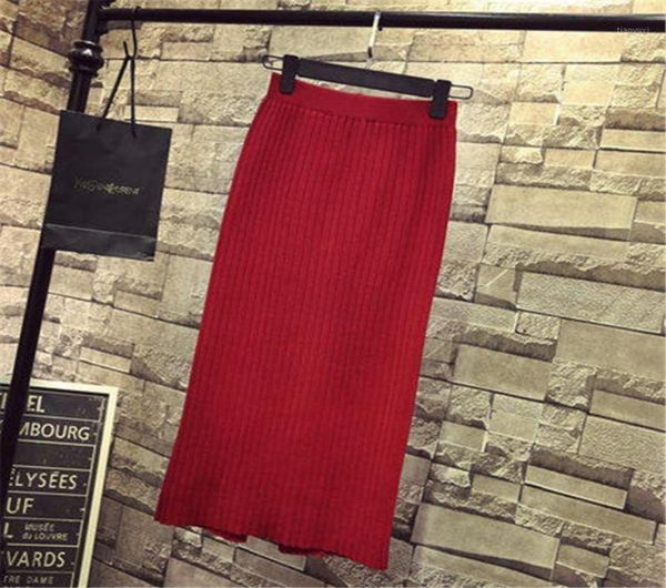 

skirts 2022 style autumn winter female solid elastic knitted women039s elegant vintage slim long sweater split zz4102132327, Black