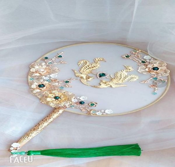 

new chinese style fan bouquet emerald embellished with golden phoenix bouquet4123988