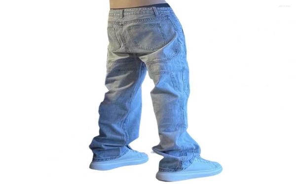

men039s jeans men letter embroidery loose wide leg straight streetwear hip hop solid color baggy denim pants for travel5956581, Blue