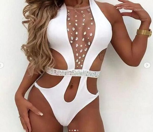 

women's swimwear summer deep v crystal rhine swim suit women diamond swimsuits female bodysuit monokini womens swimwear12209547, White;black