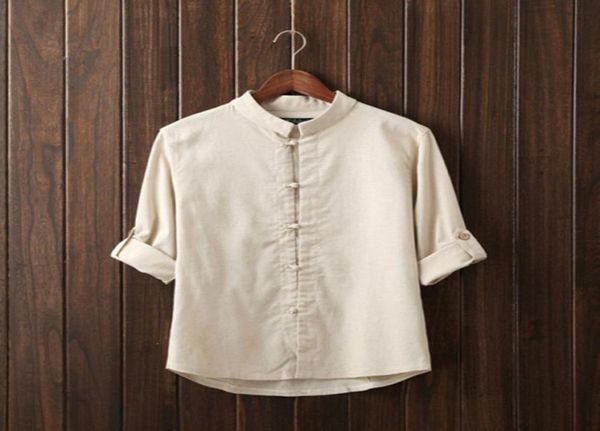 

whole2016 new autumn fashion brand men thanks flax pure color man39s shirt seven chinese style shirt sleeve grey beige blu1628735, White;black