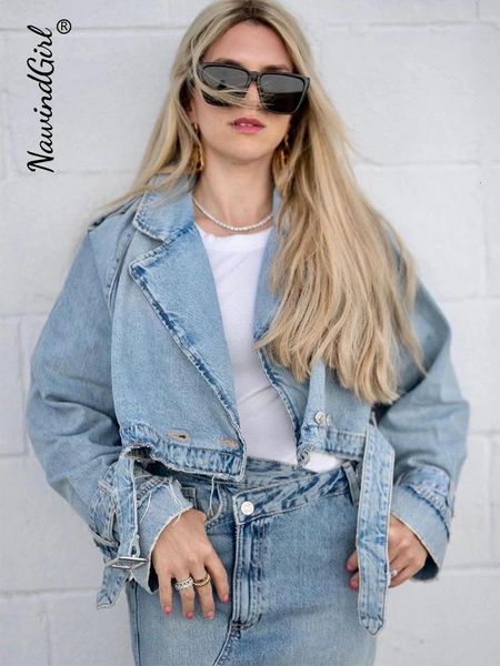 

women s jackets belt denim trench coat for women 2023 spring casual lapel long sleeve short female chic loose streetwear botton jacket 23082, Black;brown