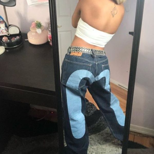

men's jeans y2k baggy -selling jeans retro personalized print jeans men punk hip hop gothic loose straight jeans couple street wear 230, Blue