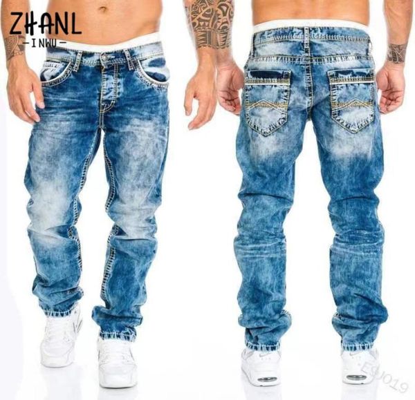 

men039s jeans straight man vintage wash denim pants spring summer boyfriend baggy men streetwear cacual designer cowboy trouser4132854596, Blue
