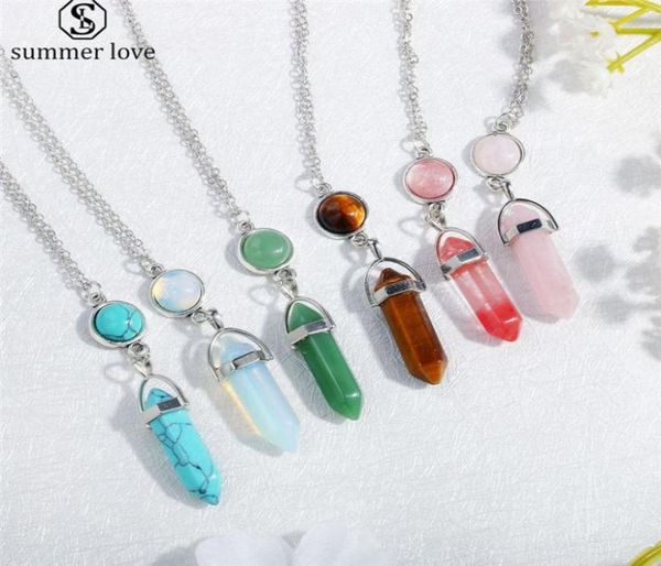 

colorful geometric necklaces pendants vintage natural stone bead crystal bullet necklace for women fashion jewelry giftz5831832, Silver
