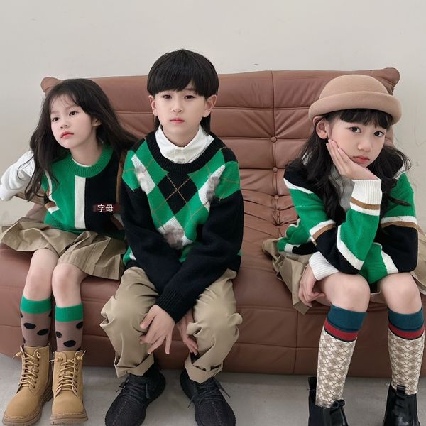 

family matching outfits b23 autumn and winter retro green parentchild sweater series 230821, Blue