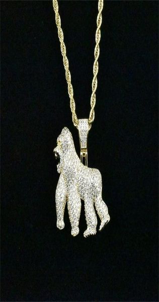 

men iced out bling ape zircon pendant necklace hip hop rock gold silver color jewelry gift with stainless steel chain necklace 2017363569