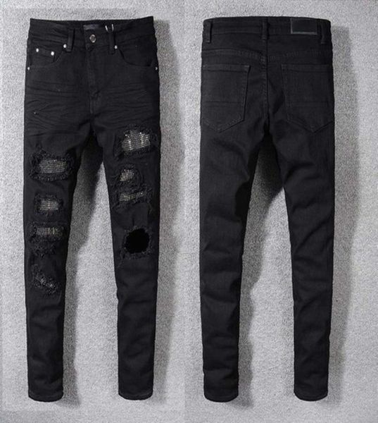 

2020 men jeans new fashion mens stylist black blue jeans skinny ripped destroyed stretch slim fit hop hop pants with holes for men8437117