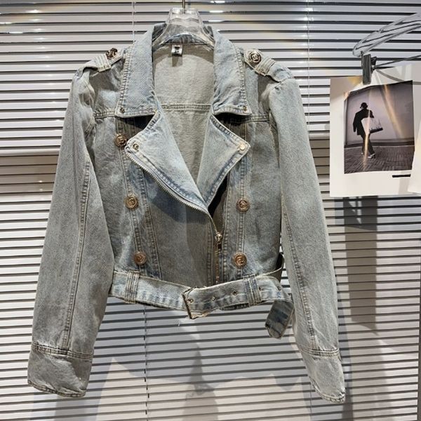 

womens jackets jeans motorcycle jacket women double pocket lapel fashion zipper denim autumn loose casual short coat female 230821, Black;brown